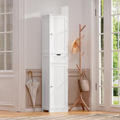 Iwell 67" Tall Bathroom Cabinet, Storage Cabinet with 2 Doors & 1 Drawer, Bathroom Storage Cabinets with Adjustable Shelves, for Living Room, Entryway, Home Office, White
