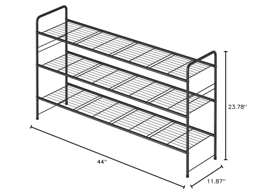 3 Tier Shoe Rack for Closet, 44 Inch Extra Long Shoe Storage Organizer for Shelves, Heavy Duty Metal, Easy Assembly, Black