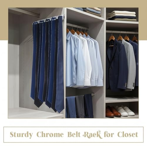 Blulu 2 Pcs 13.8'' Sliding Tie Rack Hangers for Closet, 25 Tie Each, Silver | Includes 2 Silver 13.8 Inch Metal Racks with 25 Hooks Each and 12 Screws; Full-extension Ball-bearing Slides for Easy Access
