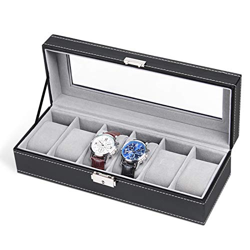 NEX 6 Slots Watch Box Organizer for Men, Black Watch Holder Display Case | Watch Storage Case