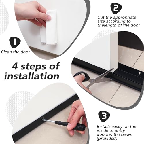 Lineshading 2 Sets Door Sweep Plastic PVC 1 3/4" x 36" Slide on Bottom Exterior Door Seal Strip for Weather Stripping Draft Stopper (Black)