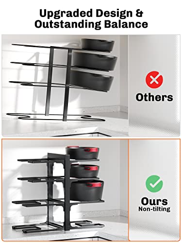 MUDEELA 8-Tier Heavy Duty Pots and Pans Organizer under Cabinet, Black | Adjustable 15.83" H pot rack, pan organizer Holds big stockpots, Cast Iron Skillet and cookware for use inside cabinets