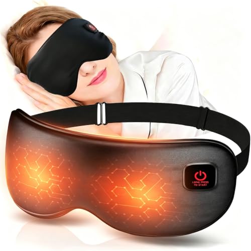 Silk Cordless Heated Eye Mask for Dry Eyes, Light Blocking Warm Eye Compress, Improved Sleep, with 3 Heat Settings, Washable Heating Pad for Migraine, Travel, Rechargeable, Men Women