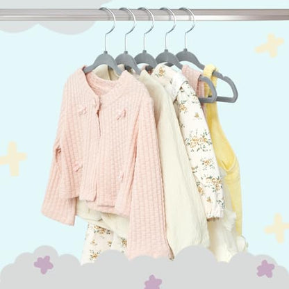 BAGAIL 50 Pack Kids Velvet Hangers 11 Inches Children's Clothes Hangers Non-Slip Baby Hangers for Infant/Toddler (Grey)