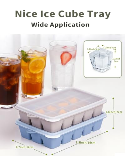 Upgraded Silicone Ice Cube Trays with Spill-Proof Lid For Freezer | Durable Easy Release 1.2'' Ice Cube Molds & Trays for Coffee, Drinks, Cocktail, Whiskey, Baby Food, BPA Free, 3Pack