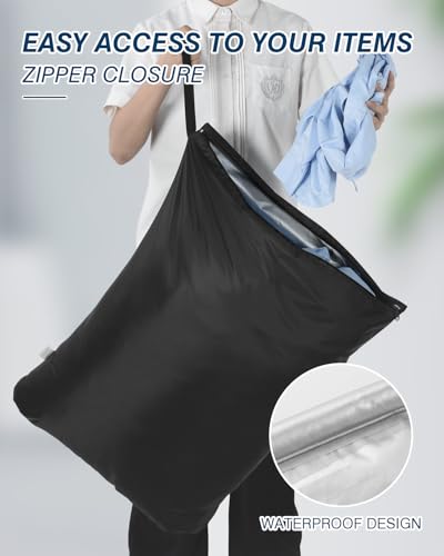 2Pcs Large Laundry Bags 24x32 inch Wet Dry Bag Reu... (Black | Oxford Cloth)