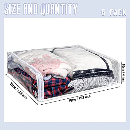 6 Packs Clear Zippered Storage Bags 16 x 14 x 4 Inch Sweater Moth Bags Vinyl Plastic Storage for Blankets Clothes Bed Sheet Organizer with Zipper for Closet Linen Sweater Clothes Comforters Pillow