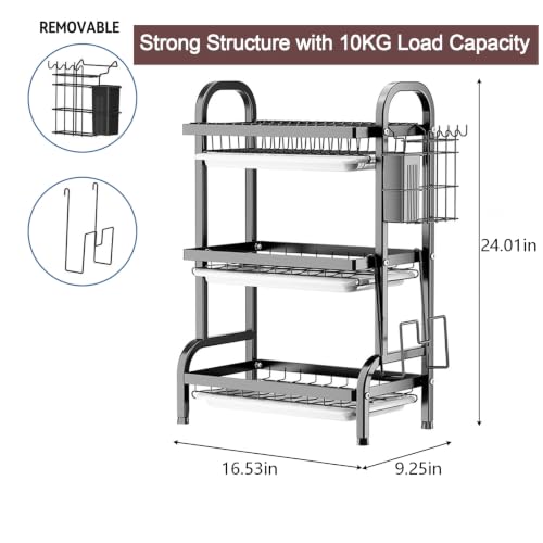 3 Tier Dish Drying Rack, Over The Sink Dish Drying... (Black | Iron)