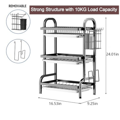 3 Tier Dish Drying Rack, Over The Sink Dish Drying... (Black | Iron)