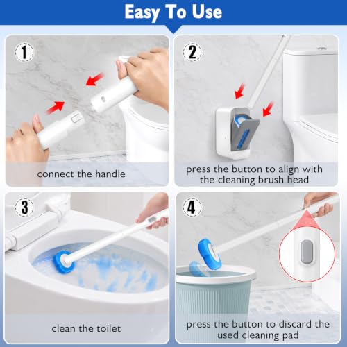 Disposable Toilet Brush-Toilet Bowl Cleaner Wand with 48 Refills | Wall Mounted Brush and Holder , Touch-Free for Deep Cleaning Bathroom