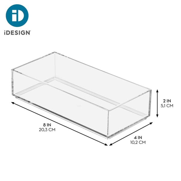 iDesign Clarity Collection Vanity Tray Organizer, 4" x 8" x 2", Clear | Small, Decorative, For Bathroom, Bedroom, Closet, Entryway, Countertop