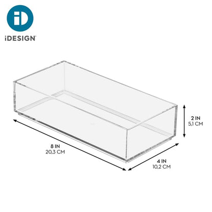 iDesign Clarity Collection Vanity Tray Organizer, 4" x 8" x 2", Clear | Small, Decorative, For Bathroom, Bedroom, Closet, Entryway, Countertop