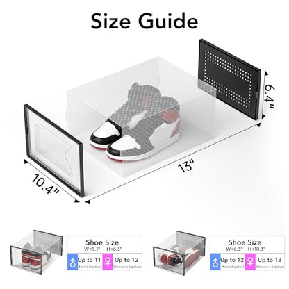 Foluck X-Large 15 Pack Shoe Storage Organizer Box Clear Plastic Stackable | Interlocking Design, Sturdy Dustproof Breathable, Fits Men's Size 10 Women's Size 11, for Closet Entryway Under Bed