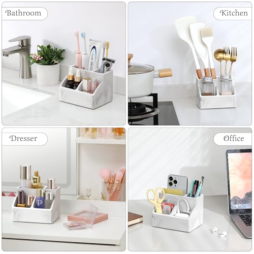 Luxspire Diatomite Toothbrush Holder, 4 Slots, Marble White | Fast Drying, Diatomaceous Earth, Electric Tooth Brush and Toothpaste Organizer, For Bathroom Kitchen Vanity Countertop