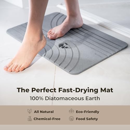 Stone Bath Mat Diatomaceous Earth Shower Mat Non-Slip Super Absorbent Diatomite Stone Bath Mats for Bathroom Floor Quick Drying Natural Easy to Clean (23.5 x 15) - Graphite