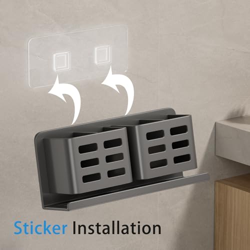 Aluminum Toothbrush Holder， Wall-Mounted，Bathroom Rack，4 Slot，Grey | Bracket Shower Toothbrush Razor Holder Suitable for Toothbrush, Toothpaste, Razor and Comb etc Bathroom Storage