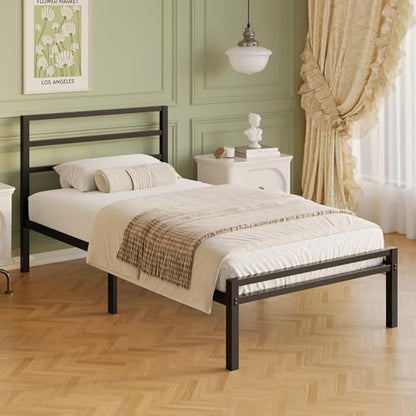 Lutown-Teen 12 Inch Twin Bed Frame with Headboard and Footboard | Metal Platform Bed Frame, Classic Style, Under Bed Storage, No Box Spring Needed, Easy Assembly, Noise Free, Black