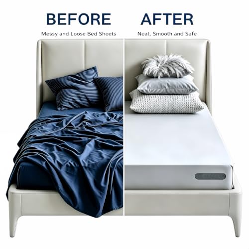 Upgraded Reinforced Bed Sheet Holders for Corners，Fitted Sheet Holder Clips, 4Pcs Grey | Adjustable Bed Sheet Clips to Keep Sheets in Place, Fitted Sheet Straps for Mattress, No Slip Bedding Clips for Bedroom