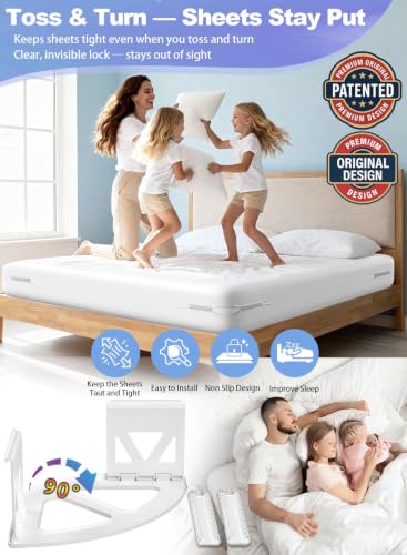 Bed Sheet Holders for Corners, 4PCS Heavy Duty Sheet Locks for Fitted Sheets, Invisible Non-Slip Locking Clips & Corner Grippers to Keep Sheets Firm & Tight, Easy Install, Universal Fit