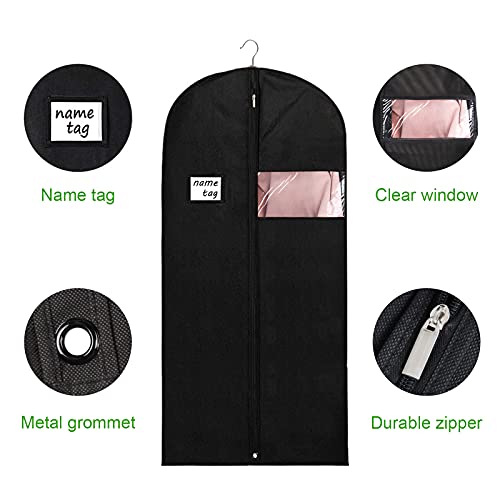 KEEGH 60 in Garment Bags for Hanging Clothes Dust Cover (Set of 6) Black | Transparent Window, Full Zipper, Label Pocket, Eye-Hole for Folding, Dress Bags for Gown, Long Dress Bag for Closet Storage