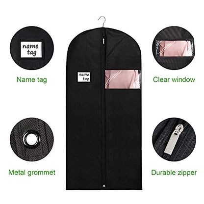 KEEGH 60 in Garment Bags for Hanging Clothes Dust Cover (Set of 6) Black | Transparent Window, Full Zipper, Label Pocket, Eye-Hole for Folding, Dress Bags for Gown, Long Dress Bag for Closet Storage
