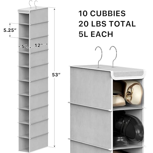 Simple Houseware 10 Shelves Closet Hanging Shoe Organizer, Gray | Dual Metal Hooks, Holds Up to 20 lbs, for Narrow Space