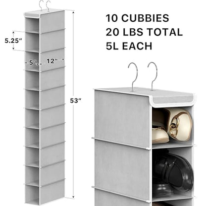 Simple Houseware 10 Shelves Closet Hanging Shoe Organizer, Gray | Dual Metal Hooks, Holds Up to 20 lbs, for Narrow Space
