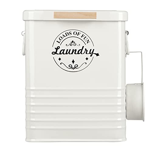 Laundry Detergent Powder Container Dispenser Holder for Laundry Room Organization. Metal Laundry Soap Dispenser with Scoop and Lid. Modern Farmhouse Laundry Room Decor and Accessories (Cream)