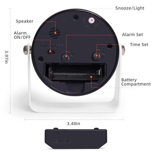 Analog Alarm Clock with Snooze & Light, Silent Non-Ticking, White | On-demand light, quartz movement, battery operated, easy to set, gentle wake alarm, bedside clock for home, travel, or office