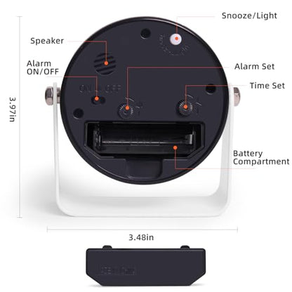 Analog Alarm Clock with Snooze & Light, Silent Non-Ticking, White | On-demand light, quartz movement, battery operated, easy to set, gentle wake alarm, bedside clock for home, travel, or office