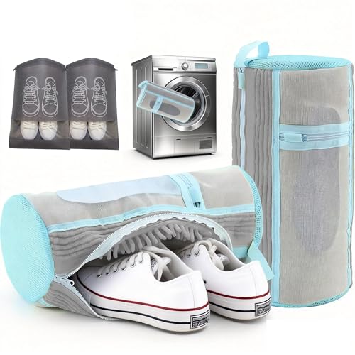 2 Pack Reusable Shoe Wash Bag for Sneakers,（Grey) | Reusable Shoe Washing Machine Bag, Side pockets for washable insoles and shoelaces, Includes 2 Shoe Storage Dust Bags