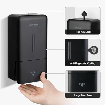 anydry Liquid Hand Soap Dispenser Wall Mounted 27oz Large Capacity Black | Durable ABS Material, Flexible Installation, Ideal for Commercial Bathroom, Easy Refill Wide Opening
