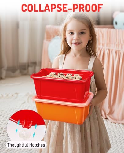 GAMENOTE 6 Quart Stackable Plastic Storage Bins with Lids, 6 Pack, Colorful | Stackable 6-quart bins with lids organize classroom supplies, crafts, toys and building blocks for Classroom & Kids Toy