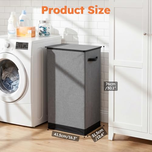 SOLEDI Laundry Hamper with Lid 100L Large & Tall Collapsible Laundry Basket, Clothes Hamper with Bag Removable Easy to Carry, Dirty Hampers for Bedroom, Bathroom, Dorm, College, Grey