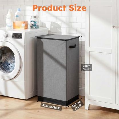 SOLEDI Laundry Hamper with Lid 100L Large & Tall Collapsible Laundry Basket, Clothes Hamper with Bag Removable Easy to Carry, Dirty Hampers for Bedroom, Bathroom, Dorm, College, Grey