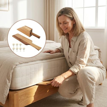 Mattress Lifter & Bed Making Tool Set, Wooden Wedge Lever with Sheet Tucking Tool & 8 Sheet Fasteners, Bedding Helper for Seniors, Caregivers and Housekeepers