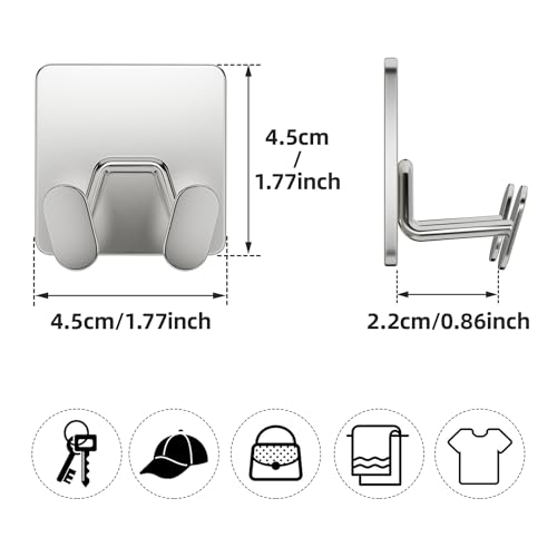 Adhesive Shower Hooks for Inside - Extra Sticky Razor Holder, Silver 4 Pack