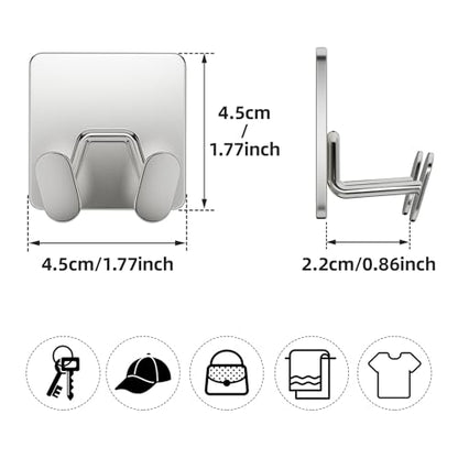 Adhesive Shower Hooks for Inside - Extra Sticky Razor Holder, Silver 4 Pack