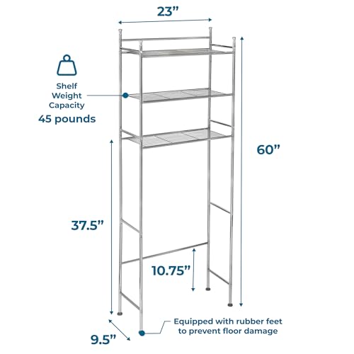 Honey-Can-Do 3-Tier Metal Bathroom Shelf Space Saver, Over The Toilet Storage Rack Organizer, Adjustable Chrome Wire Shelving Unit for Towels & Toiletries, 9.5 x 23 x 60 in