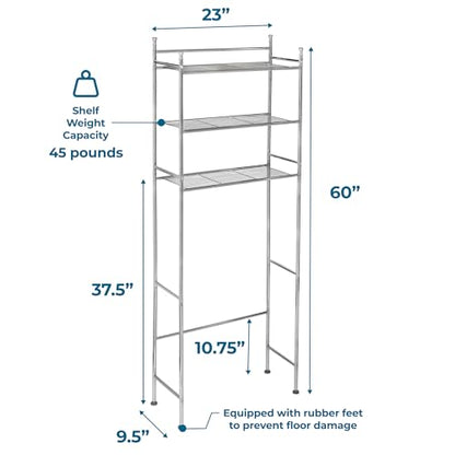 Honey-Can-Do 3-Tier Metal Bathroom Shelf Space Saver, Over The Toilet Storage Rack Organizer, Adjustable Chrome Wire Shelving Unit for Towels & Toiletries, 9.5 x 23 x 60 in