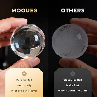 Mooues Clear Ice Ball Maker, 2 Inch Silicone Mold for Whiskey, 8 Spheres | 2 Inch Large Ice Cube Molds, BPA-Free Clear Ice Cube Maker, Bourbon Gifts for Men Dad Boyfriend Boss, Cocktail Old Fashioned