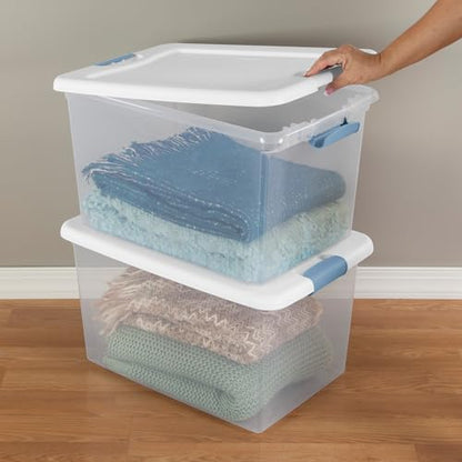 Latching Box with Lids for Home and Office, 64 Qua... (4 Count | Clear | Plastic)