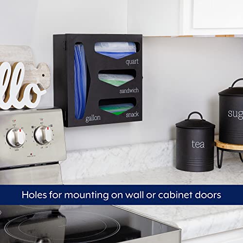 AuldHome Design Enamelware Kitchen Bag Organizer (Black), Farmhouse Style Holder Compatible w/ Zipper Seal Kitchen Storage