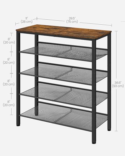 VASAGLE Shoe Rack for Entryway, Freestanding, Adjustable, Industrial | 5-Tier Shoe Rack Organizer with Storage Shelves and Spacious Top, Rustic Brown and Ink Black ULBS038B01