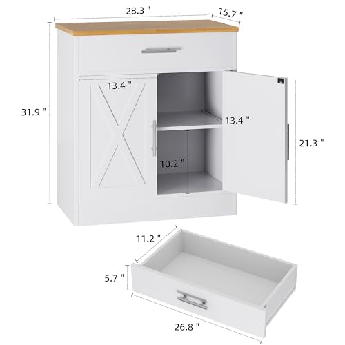 Shintenchi Farmhouse Storage Cabinets with Doors and Shelves,Kitchen Barn Door Storage Cabinet with Drawers,Coffee Bar Cabinet Buffest Sideboard for Dining Room,Bathroom,Entryway