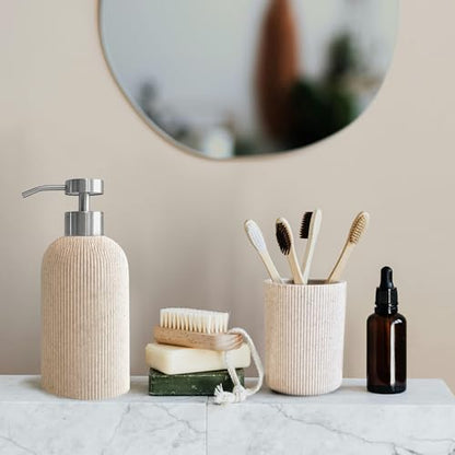 Small Sand Beige Toothbrush Holder for Bathroom Countertop, 7oz | Modern Boho Aesthetic, Vintage Farmhouse Organizer, Pen Holder, Makeup Brush Holder
