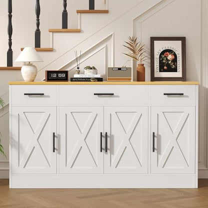 Vongrasig Buffet Cabinet with Storage, Farmhouse Coffee Bar Cabinet with Drawers, 53” Large Modern Sideboard Buffet with Adjustable Shelves for Kitchen, Dining Room, White