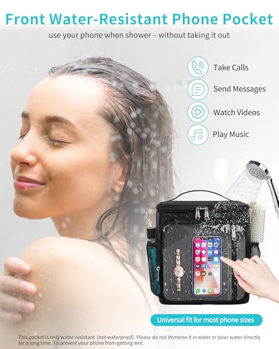 Hanging Shower Caddy Portable Bag - Quick Dry Shower Tote for Dorm College Essentials, Water-Resistant Travel Toiletry Bag with Separate Compartment & Multiple Pockets (Black, M)