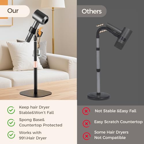 Hair Dryer Stand Holder-19 inch Ultra Stable Countertop Blow Dryer Stand | Enlarged Base Pedestal, Hands Free Blow Dryer Stand, 360 Degree Rotating, Height Adjustable, Works for 99% Blow Dryer