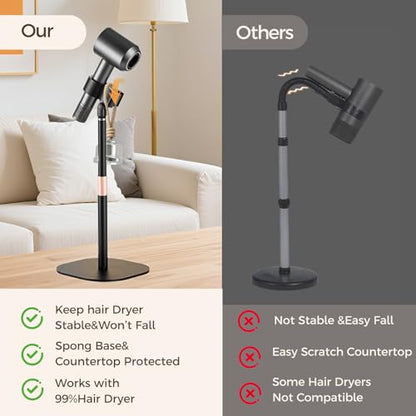 Hair Dryer Stand Holder-19 inch Ultra Stable Countertop Blow Dryer Stand | Enlarged Base Pedestal, Hands Free Blow Dryer Stand, 360 Degree Rotating, Height Adjustable, Works for 99% Blow Dryer
